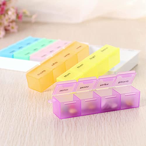 Weekly Pill Organizer Medicine Box: Pill Containers 7 Day 4 Times A Day, Vitamin Containers Organizer, Pill Cases with Spring Open Design and Large Compartment to Hold Vitamins Fish Oil, Rainbow Lids