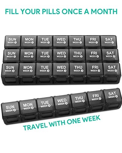 TookMag Monthly Pill Organizer 28 Day Pill Box Organizerd by Week, Large 4 Weeks 1 Month Pill Cases with Dust-Proof Container for Medicine/Pills/Vitamin/Fish Oil/Supplements