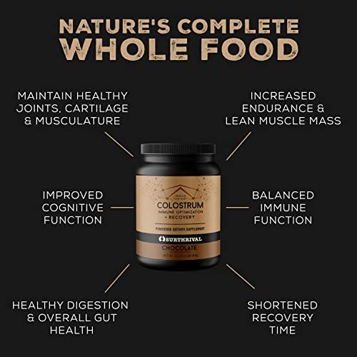 Surthrival: Naturally Flavored Colostrum Powder, Chocolate (16oz), Immune Optimization & Recovery, Powdered Dietary Supplement, Gut Health, Immune Support, Keto Friendly