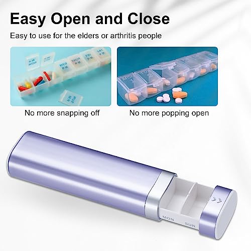 Pill Organizer 7 Day, Betife Daily Pill Box, Weekly Travel Pill Case, Cute Pill Holder to Hold Vitamins, Medicines, Pills, Supplements (Purple)