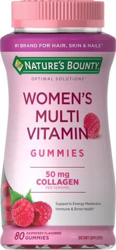 Nature's Bounty Women's Multivitamin Optimal Solutions, Multivitamin Gummies for Immune Support, Cellular Energy Support, Bone Health, Raspberry Flavor, 80 Gummies