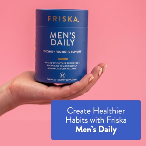 FRISKA Men’s Daily Digestive Enzyme and Probiotics Supplement, Natural Support for Male Digestive Health, Bloating, Gas, Indigestion Relief, Supports Gut Health, Lactase and B-Vitamins, 90 Capsules