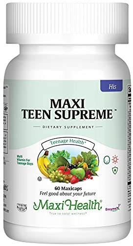 Maxi Health Teen Multivitamin, Natural Vitamins for Teenagers Boys Age 12-17, Enhances Development and Immune Health, Best Kosher Supplement, Unflavored, 60 Count