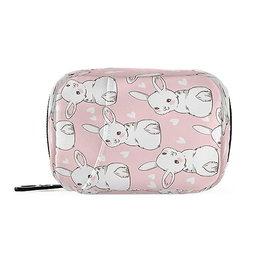 Flradish Hand Drawn Bunny and Heart Weekly Pill Organizer Portable Removable 7-Day Travel Zippered Pill Case Purse Pill Box Organizer for Vitamins Pills Supplements