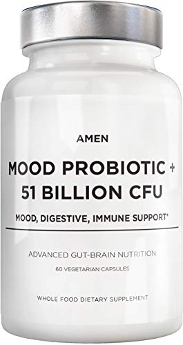 Amen Mood Probiotic Supplement 51 Billion CFU - Organic Prebiotics and Probiotics - Acidophilus Probiotic Pills, Fibers - Mood Organic Ashwagandha, Blueberries - Vegan & Non-GMO - 60 Capsules