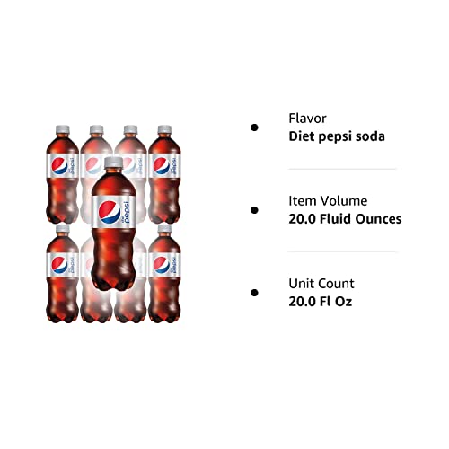 Diet Pepsi Soda, 20oz Bottle (Pack of 8, Total of 160 Fl Oz)