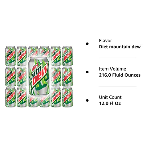 Diet Mountain Dew, 12oz Can (Pack of 18, Total of 216 Fl Oz)