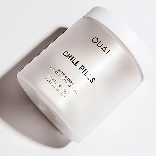 OUAI Chill Pills - Bath Bombs Scented with Jasmine and Rose - Safflower, Hemp Seed & Jojoba Oil to Improve Texture, Calm & Moisturize Dry Skin - Includes 6 Relaxing Bath Bombs (1.5 Oz Each)