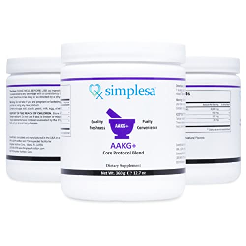 SIMPLESA NUTRITION – AAKG+ Core Powder, Arginine to Alpha Ketoglutarate 1:1 ratio, Increases Energy, Reduces Muscle Fatigue, Plus Ubiquinol (CoQ10), GABA (Gamma Aminobutyric Acid) and Niacin (Non-Flush), 360 gr.