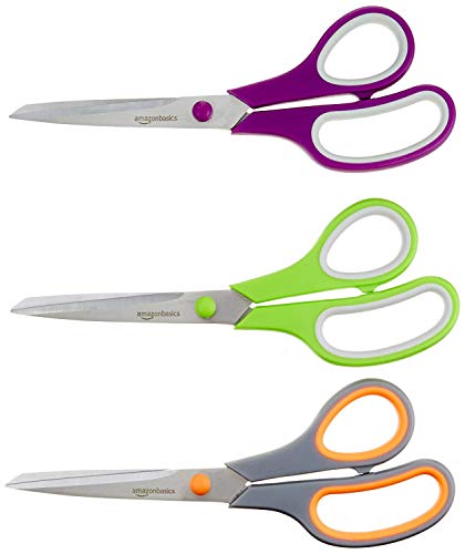 Amazon Basics Multipurpose, Comfort Grip, PVD coated, Stainless Steel Office Scissors - Pack of 3