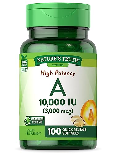 Vitamin A 10000 IU (3000 mcg) | 100 Softgel Capsules | Non-GMO, Gluten Free Supplement | by Nature's Truth