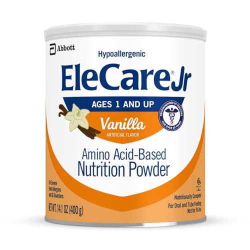 EleCare Jr Nutrition Powder, Complete Nutrition For Ages 1 And Older With Food Allergies, Amino Acid-based Nutrition Powder, Vanilla, 14.1-oz Can, Pack of 6