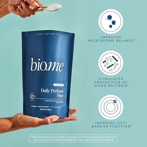 Bio.me Daily Prebiotic Fiber Supplement for Digestive Health and Gut Health - Unflavored Soluble Fiber Powder for Women & Men - Non-GMO, Gluten Free, Sugar Free, Vegan - 30 Servings