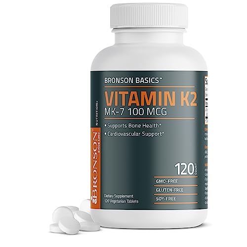 Bronson Vitamin K2 MK-7 100 MCG, K2 as MK7 Menaquinone, Bone Support Non-GMO, 120 Tablets