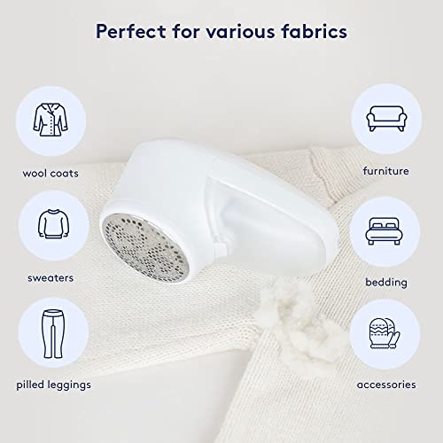 Nori Trim Rechargeable High-Power Fabric Shaver and Lint Remover with Large Shaving Area to Remove Fuzz and Pill on Clothes, Sweater, Furniture, White