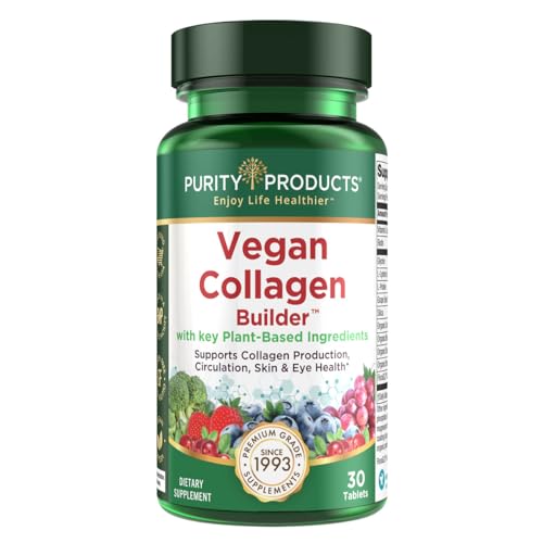 Vegan Collagen Builder - Organic Whole Foods Fruits + Veg, Silica, Lutein, Vitamin C, Biotin, Grape Seed - Amino Acids Glycine, Lysine + Proline Collagen Boosters - Once A Day - 30 Tablets