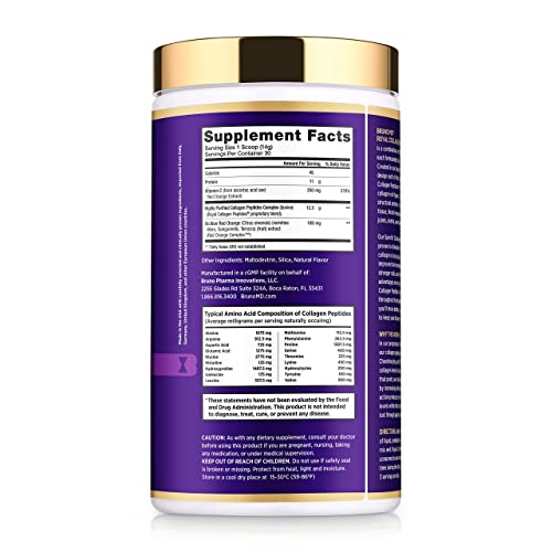 Bruno MD Royal Collagen Peptides, Clinically proven, Dietary Supplement, Improves Skin & Cellulite, European Sourced, Improves the Look of Hair & Nails, Blended with Vitamin C, Bone & Joint Supplement