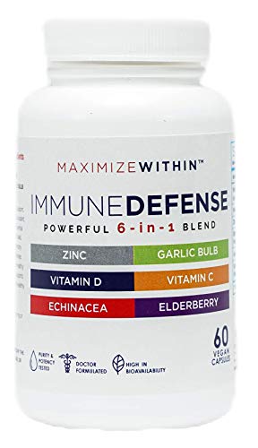 Powerful 6-in-1 ImmuneDefense Supplement with Zinc, Vitamin C, Elderberry, Vitamin D, Echinacea, & Garlic, 60 Count