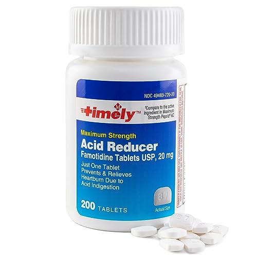 TIME-CAP LABS, INC. Timely - Acid Reducer Famotidine 20mg - Effective Heartburn Relief - 200 Count of Famotidine 20mg Tablets with National Brand Equivalency - for Adults & Children 12 Years & Over