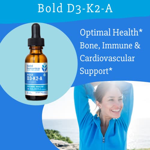 Bold Botanica D3-K2-A - 3-in-1 Complex Liquid Vitamin - Vegan Vitamin D3 with Vitamin K2 and Vitamin A Dietary Supplement - 1 FL OZ. (30mL) (1)