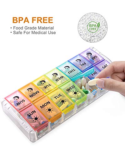 Pill Organizer 2 Times a Day, Fullicon Quick Fill Large Weekly AM PM Pill Box, Medicine Organizer 7 Day, Daily Pill Cases - Rainbow (Patent Registered)