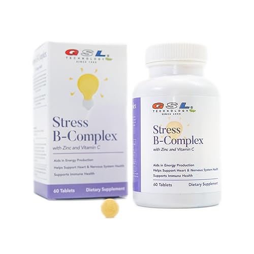 GSL Technology Stress B-Complex with Zinc and Vitamin C | for Energy Health | Made in The USA (180)