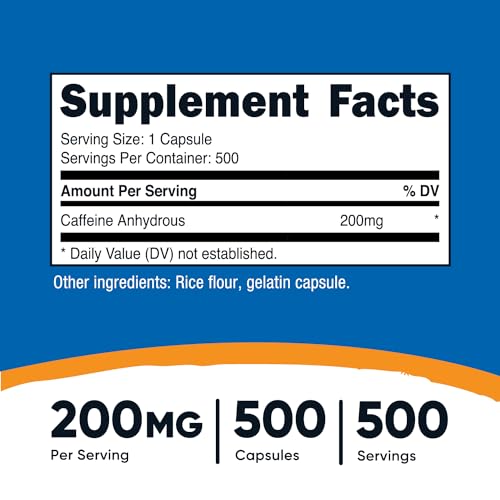 Nutricost Caffeine Pills, 200mg Per Serving (500 Caps)