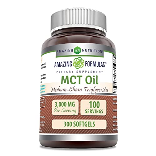 Amazing Formulas MCT Oil 1000 Mg, 300 Softgels (Non-GMO) - Supports Sustained Energy Production* -Thermogenic Metabolism Booster* -Promotes Immune Health