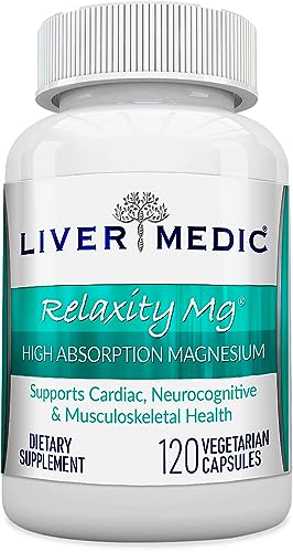 Relaxity Mg Magnesium Supplement, Non-GMO Joint Support Supplement with Magnesium Glycinate, Magnesium Pills for Heart, Nerve, Muscle, and Joint Support, 120 Vegetarian Capsules - Liver Medic