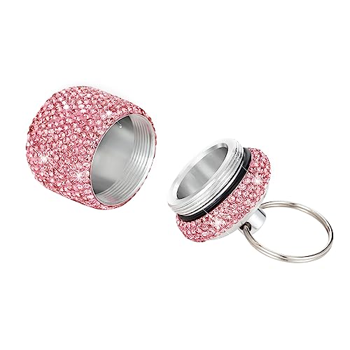 Pill Case for Purse Small Pill Container Keychain Bling Pill Holder with Keychain Travel Pill Organizer Medicine Bottle Organizer for Vitamin Supplement(Pink)