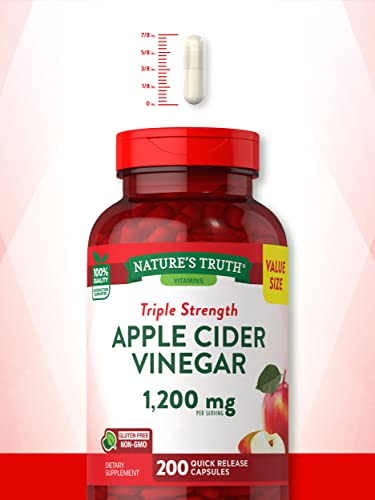 Nature's Truth Apple Cider Vinegar Capsules | 1200mg | 200 Pills | Extra Strength | Value Size | Non-GMO, Gluten Free Supplement