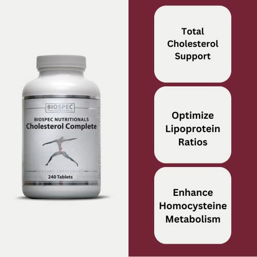 Biospec Nutritionals Cholesterol Complete – Natural Cholesterol Support Supplement - Red Yeast Rice, Co-Q-10, Hawthorn, Guggulipid, B-Vitamins, Magnesium - (240 Tablets (Pack of 1))