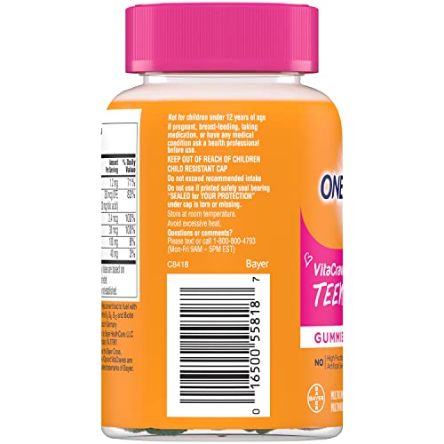 One A Day Teen for Her Multivitamin Gummies, Gummy Multivitamins with Vitamin A, C, D, E and Zinc for Immune Health Support, Physical Energy & more, 60 Count