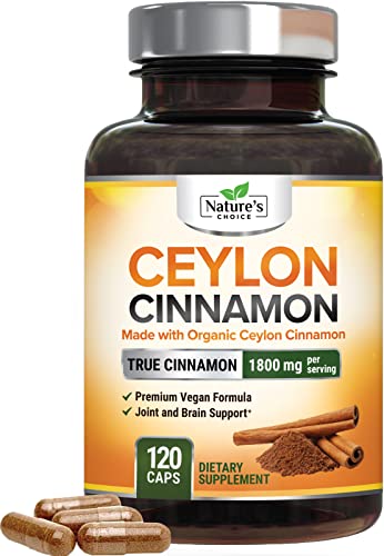 Pure Cinnamon Capsules - Certified Organic Ceylon Cinnamon Pills, Non-GMO, Gluten-Free, Dairy-Free, Sri Lanka Cinnamon Powder Supplement, Best Vegan True Cinnamomum Vitamins, Sugar Free - 120 Capsules