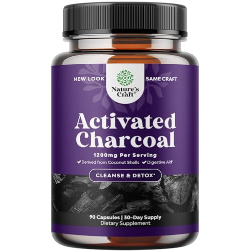 Cleanse and Detox Activated Charcoal Capsules - Purifying Detox Pills with 1200mg Coconut Charcoal Powder for Bloating Relief and Body Detox Cleanse - Active Charcoal for Gut Health - 90 Count