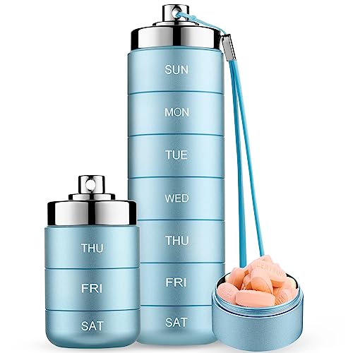 Mossime Metal Pill Organizer Weekly, Stackable Waterproof Travel Pill Box, Large Aluminum Alloy Pill Case Container, BPA Free 7 Day Daily Medicine Organizer for Vitamin, Fish Oil, Supplement