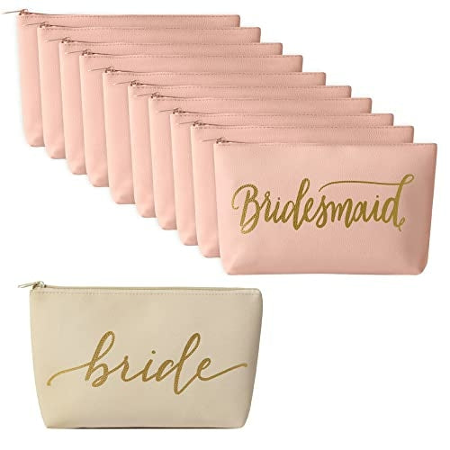 11 Piece Set of Blush Pink Faux Leather Bride and Bridal Party Leather