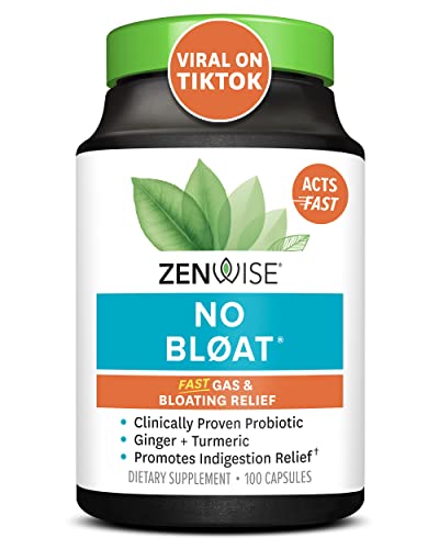 Zenwise No Bloat - Probiotics, Digestive Enzymes for Bloating and Gas Relief - Ginger, Dandelion, and Cinnamon to Improve Digestion - Vegan Water Retention Pills + Diuretic for Women & Men - 100 Count