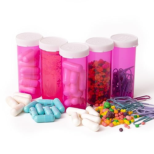 Top Class Ventures Pink Empty Pill Bottles with Caps – 30 Pack - Plastic Prescription Medicine Bottles – 8 Dram - Small Travel Size, Medication Organizer, Nurse Graduation Party Favors