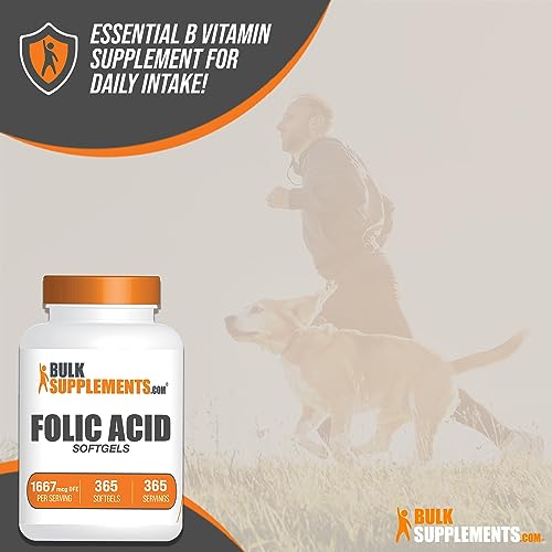 BULKSUPPLEMENTS.COM Folic Acid 1000mcg - Folic Acid Softgels, Vitamin B9, Folic Acid Supplement - Folic Acid Prenatal Vitamins, Folate Supplement, 1 Softgel per Serving, 365 Softgels