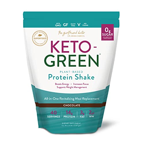 Keto Green Protein Shake - Chocolate Ketogenic Protein Powder Drink, Lactose Free Vegan Protein, Supports Gastrointestinal Health, Aides Natural Body Detoxification (40 Servings)