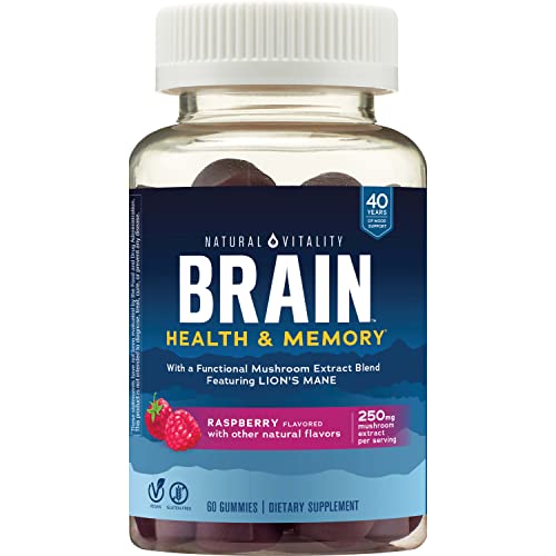 Natural Vitality Brain Health & Memory Gummies; Provides Daily Brain Health Support; Functional Mushroom Extract Blend; Vegan, Gluten Free; Delicious, Raspberry Flavored; 60 Gummies*