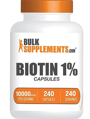 BULKSUPPLEMENTS.COM Biotin 10000mcg Capsules - Vitamin B7 Biotin, Biotin Supplement, Biotin Vitamins for Hair Skin and Nails - Biotin Pills, Gluten Free, 1 Capsule per Serving, 240 Capsules