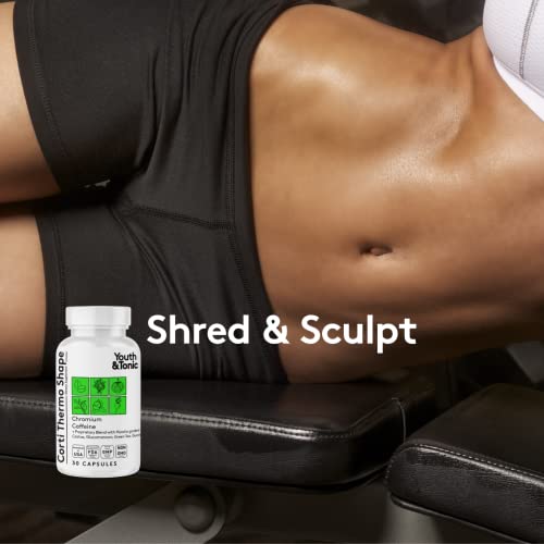 Youth & Tonic Shred Sculpt Lean 3 x Diet Pills w Water Weight Away & Cortithermo Shape & Bedtime Trim as Support for Metabolism Energy Cravings Water Retention Loss & Belly Bloating for Women & Men