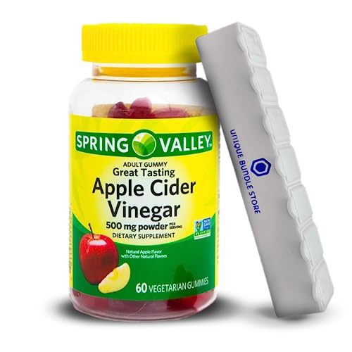 Spring Valley, Apple Cider Vinegar Gummies Non GMO Dietary Supplement, Apple Cider Vinegar 500mg Gummies, 60 Count + 7 Day Pill Organizer Included (Pack of 1)