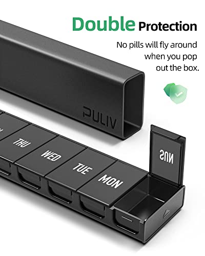 Dual Black Lightproof Weekly Pill Organizer, Extra Large Travel Pill Box 7 Day with Privacy Protection Design, BPA-Free Daily Pill Cases for Vitamins, Fish Oils, Medications, Supplements