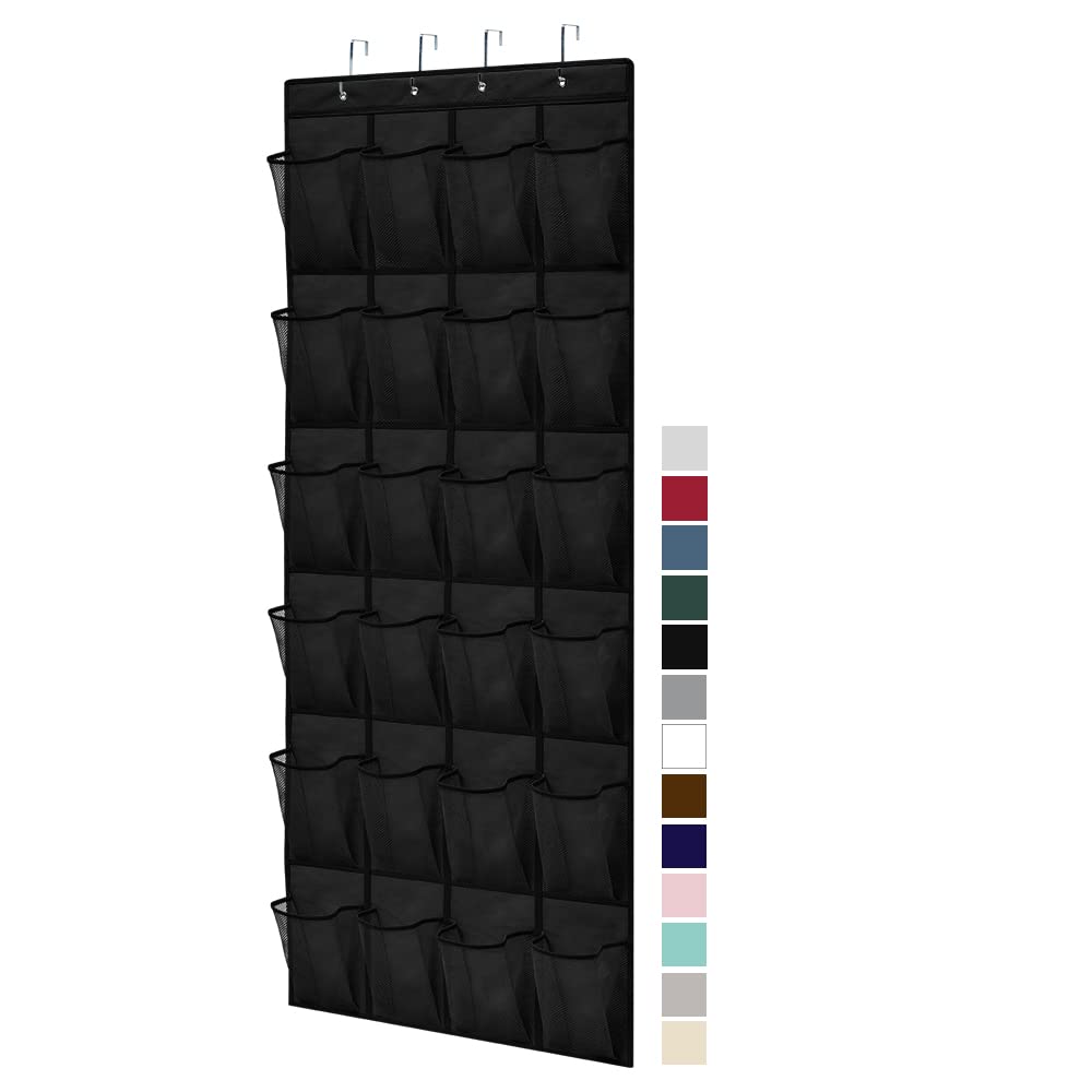 Gorilla Grip Slip Resistant Breathable Space Saving Mesh Large 24 Pocket Shoe Organizer, Up to 40 Pounds, Over the Door, Sturdy Closet Storage Rack Hangs on Closets for Shoes, Sneakers, Black