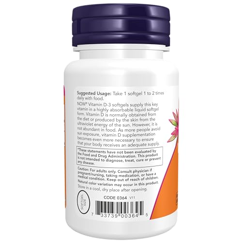 NOW Supplements, Vitamin D-3 400 IU, Strong Bones*, Structural Support*, 180 Softgels