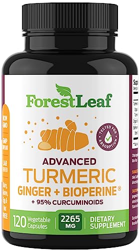 2265mg Extra Strength Organic Turmeric Supplement - with BioPerine and Ginger for High Absorption -Turmeric Curcumin with Black Pepper Extract - 95% Curcuminoids - Herbal Joint Support (120 Capsules)