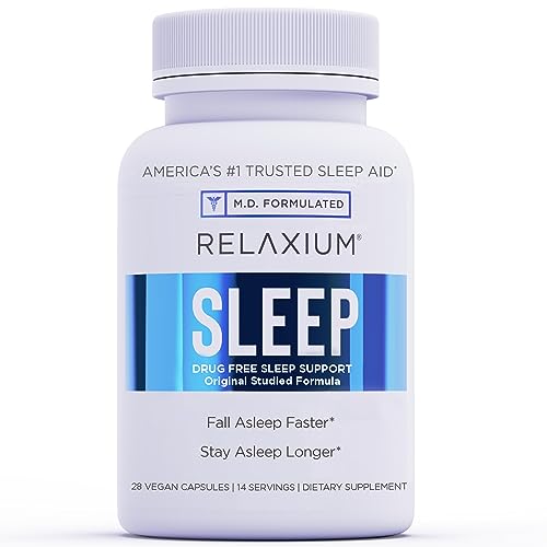 Relaxium Sleep Aid, 14 Servings, Non-Habit Forming, Sleep Supplement for Longer Sleep & Stress Relief, Drug-Free, with Magnesium, Melatonin, GABA, Chamomile, & Valerian (28 Vegan Capsules)